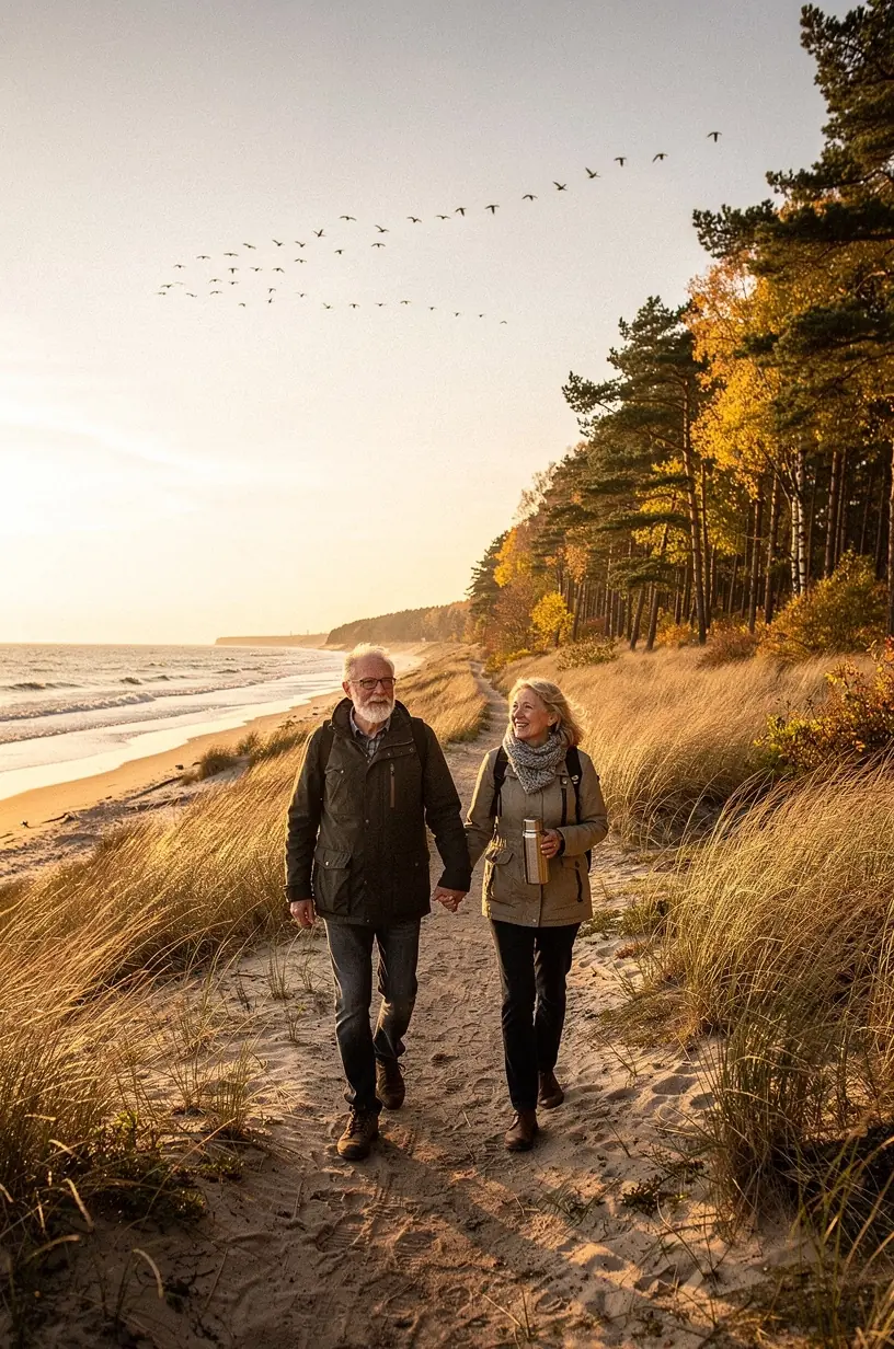 Weite Wattlandschaft bei Ebbe mit Wattwanderern und Vögeln am Horizont